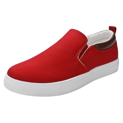 Image of Mens Hands Free Slip on Canvas Shoes Casual Loafers Fashion Sneakers Lightweight Non-Slip Walking Beach Boat Shoes Red