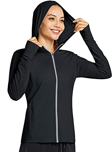 MASKERT Damen UV Shirt Sonnenschutz Hoodie Laufshirt Langarm Full Zip Funktionsshirt Wandershirts Sportshirt Running mit Taschen Outdoor Jacke UPF 50+, Schwarz XS MASKERT Damen UV Shirt Sonnenschutz Hoodie Laufshirt Langarm Full Zip Funktionsshirt Wandershirts Sportshirt Running mit Taschen Outdoor Jacke UPF 50+, Schwarz XS