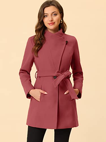 Image of Allegra K Women's Winter Elegant Stand Collar Overcoat Long Belted Pea Coat