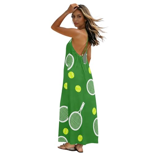 Robe longue d'été verte à bretelles et dos nu pour femme