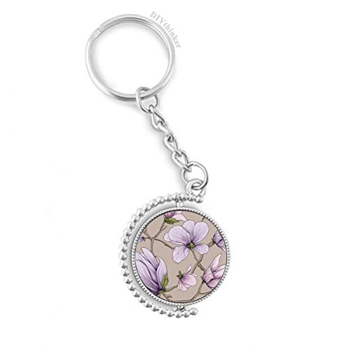 Llavero giratorio con diseño de flor morada y planta artística para llaves de casa