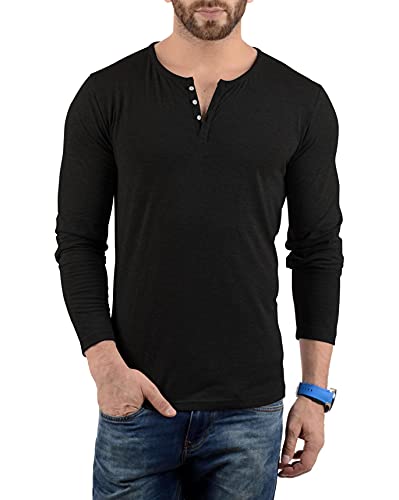 Decrum DISC Mens Black Long Sleeve Shirt Full Sleeve Henley Style [40005015] | Henley, XL