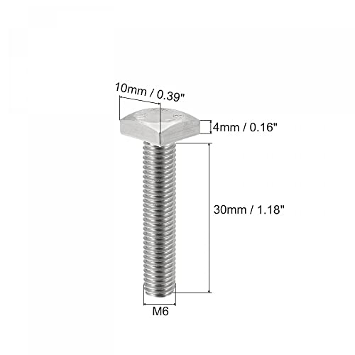 Image of uxcell Square Head Bolt, 10pcs M6x30mm Fully Thread 304 Stainless Steel Grade C Square Machine Screws