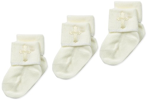 Jefferies Socks Baby Newborn Christening Turn Cuff Socks 3 Pair Pack, Pearl White