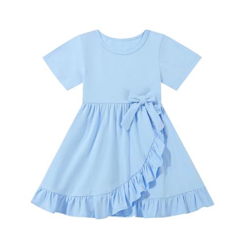 Toddler Girls Dress Cute Short Sleeve with Cotton Summer Dresses Casual Infant Beach Casual Sundress 3-8 Years
