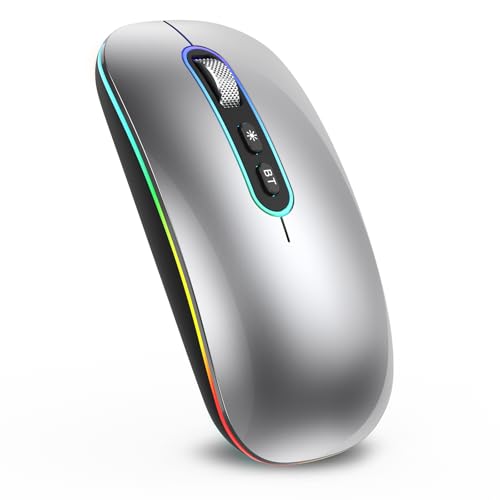 Image of cimetech Rechargeable Wireless Mouse, 2.4G & BT Slim Mouse for MacBook with USB Receiver, Silent Click, 1600 DPI for Office Travel Mac Air Pro /PC /Laptop /Computer-Grey