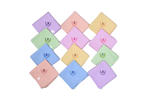 Image of ANTONIA Personalized Cotton Women's Handkerchiefs with Embroidered Initials, Assorted Colours (33 cm x 33 cm)
