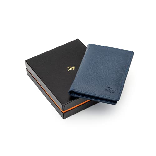 ZenZoi Slim Wallet for Men. Handmade Bifold Soft Leather Back Front Pocket Small Wallet. 2 Clear ID Windows, 5 Credit Card Slots, 2 Inside Pockets & Polyester Lining (Blue)4