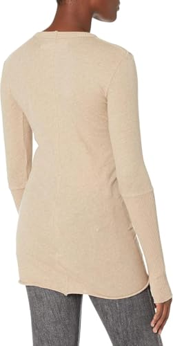 Image of Enza Costa Women's Cashmere Blend Cuffed Crew Top with Thumbholes