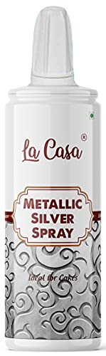 La Casa Metallic Pearlescent Silver Spray Colour | Edible Color Ideal for Cake Decoration & Garnishing | 30g |