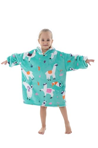 Wearable Blanket Sherpa Fleece Hoodie for Girls Boys, Thick Warm Hooded Sweatshirt with Pocket Cozy Soft Warm Hooded Lounge Plush Blanket Unisex Kids (Alpaca)
