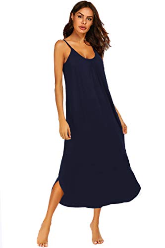 Ekouaer Sleeveless Nightgown Women Maxi Sleep Dress Comfy Nightshirt Sleepwear (Navy Blue M)