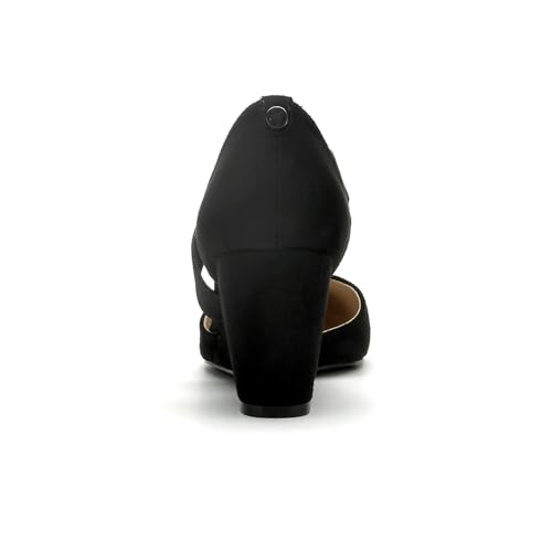 HTL Women's Elastic Closed Toe Black Wedge Heel Pumps Dress Shoes for Women (Black Suede.6.5) by HTL - Used condition - Image 6