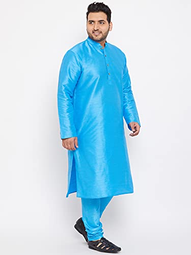 Image of VASTRAMAY Plus Size Men's Silk Blend Kurta Set-New Aqua Blue