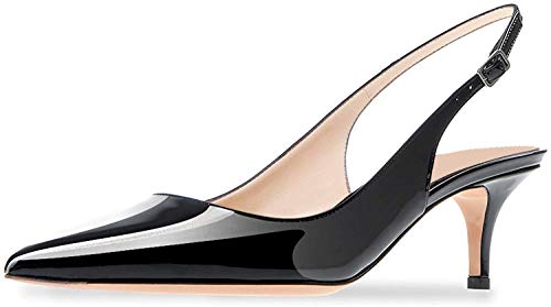 Axellion Sandals for Woman, Kitten Heel Pumps Pointed Toe Shoes Slip On Sandal Slingback Shoes for Dress Black Size 6 US
