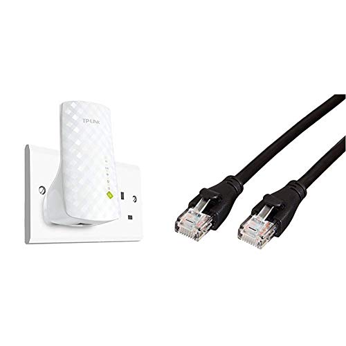 TP-Link RE200 AC750 Universal Dual Band Range Extender, Broadband/Wi-Fi Extender, Wi-Fi Booster/Hotspot & Amazon Basics RJ45 CAT6 Ethernet LAN Patch Cable (0.9 m / 3 Feet)