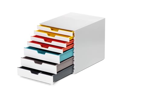 Durable Schubladenbox A4 (Varicolor Mix) 7 Fächer, Ablagebox mit Etiketten zur Beschriftung, mehrfarbig, 762727