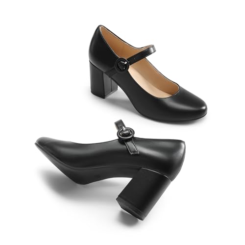 DREAM PAIRS Womens Mary Jane Shoes Chunky Heel 2.76 Inch - Round Toe Vintage Office Work Pumps - Comfortable Low Block Heels Dress Shoes for Women3