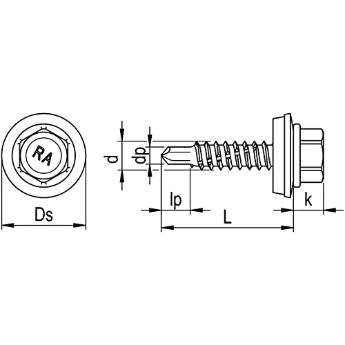 REFABO 57558/4 RP-r-3H, Plus Drilling Screw 4.8 x 22 / Sealing Washer 14 mm Bi-Metal A2, stainlesssteel, 4.8x22 - Image 4
