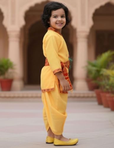 Image of BookMyCostume Cotton Shri Krishna Dress For Baby Boy|Print Krishna Costume For Kids With Patka|Janmashtami Photoshoot Outfit|Kanha Dress For Baby Boy|Fancy Dress Costumes For Kids|6-12 Months