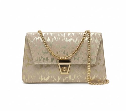 Women Silver Sling Bag with Gold Chain Strap | Premium Designer H...