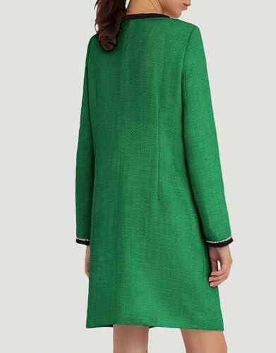 Women's Tweed Bow Mini Dress Long Sleeve V Neck Button Down Elegant Business Work Dress4