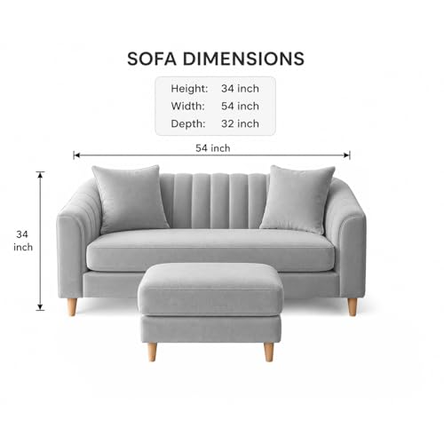 Image of Doraldo 2 Seater Sofa Set with Ottoman for Living Room (Grey) Premium Fabric Sofa