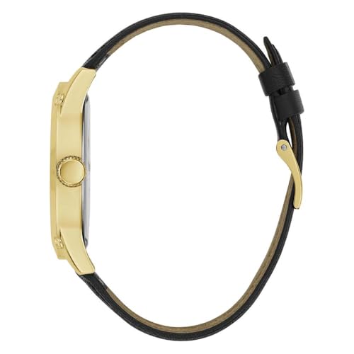 Image of GUESS Gold-Tone and Black Leather Analog Watch