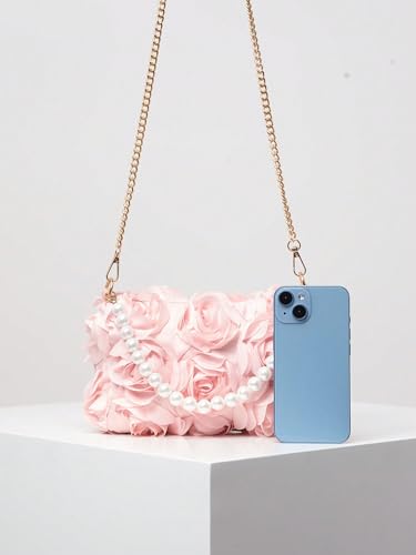 QWINEE Women's Faux Pearl Clutch Bag Flower Shape Small Crossbody Bag Evening Satchel Bag Tote Handbags Prom Bags4