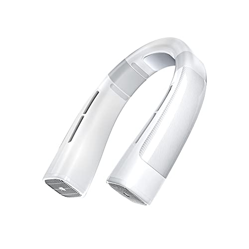 Plookyoe Ventilador de cuello colgante de 4000 mAh, aire acondicionado, recargable por USB, ventilador eléctrico de 5 velocidades para deportes de verano, color blanco