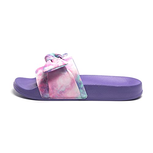 Image of FUNKYMONKEY Women's Bowknot Slides Sandals Comfort Casual Beach Slippers | Soft Denim Fabric Upper & Comfortable EVA Sole, Lightweight Slip-On Slides for Summer, Beach, Pool, and Daily Casual Wear