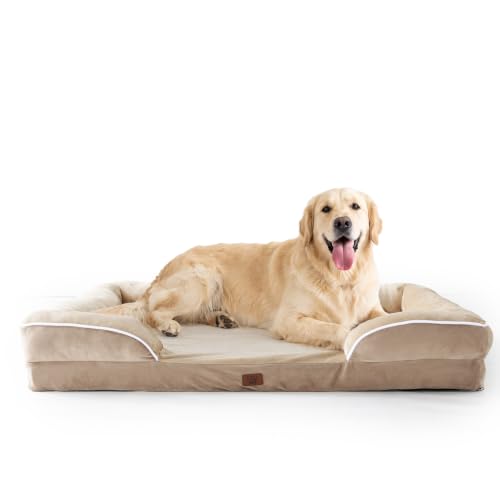 Image of EGOHOME Orthopedic Large Dog Bed with Gel Memory Foam Beige 41x27x6.5in | Dog Couch Waterproof Pet Sofa with Removable Washable Cover, Non-Slip Bottom,Indoor & Road Trip, CertiPUR-US PetsBed
