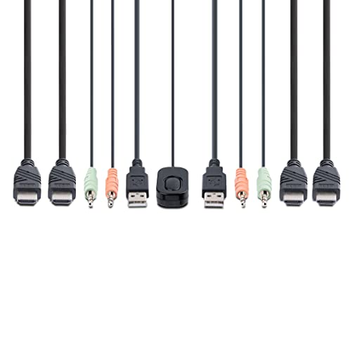 Image of StarTech 2-Port Dual-Monitor HDMI KVM, 4K 60Hz, USB Powered, 5ft Cables