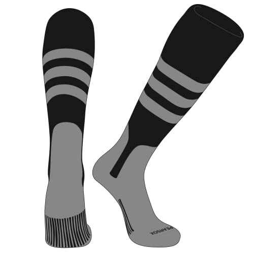 PEAR SOX OTC Baseball Softball Stirrup Socks (A, 7in) Black, Silver, Silver