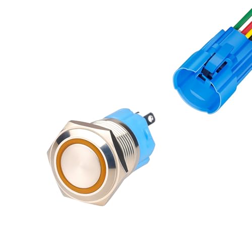 Interruttore A Pulsante 16mm Impermeabile IP65 - LED Blu, 3A, Per Auto E Apparecchiature