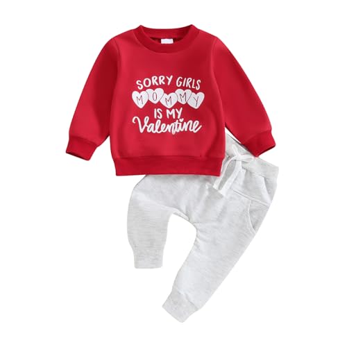 Image of Valentine 's Day Outfit Clothes Set Infant Toddler Baby Boy Long Sleeve Sweatshirt and Pants Set
