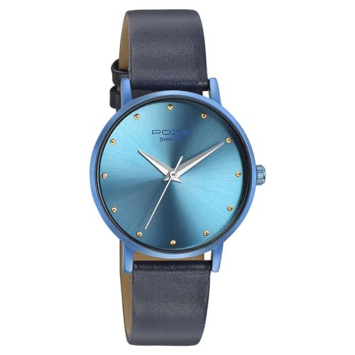 Sonata Poze Quartz Analog Blue dial Leather Strap Watch for Women-SP80017QL01