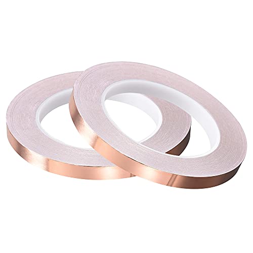 Image of uxcell Single-Sided Conductive Tape Copper Foil Tape Adhesive 10mm x 30m /98.4ft for Guitar,EMI Shielding Crafts, Electrical Repairs 2pcs