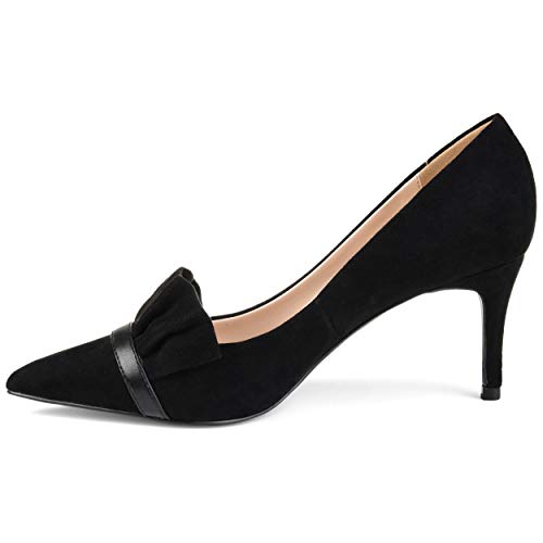 Brinley Co. Womens Mica Faux Suede Pointed Toe Ruffle Skinny Heels Black, 7 Regular US2