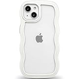 Anuck for iPhone 13 Case Wavy Edge Clear Back Design, Anti-Slip Grip Cute Wave Curly Frame Shape Shockproof Soft TPU & Hard Bumper Protective Phone Case Cover for Women Girls, White