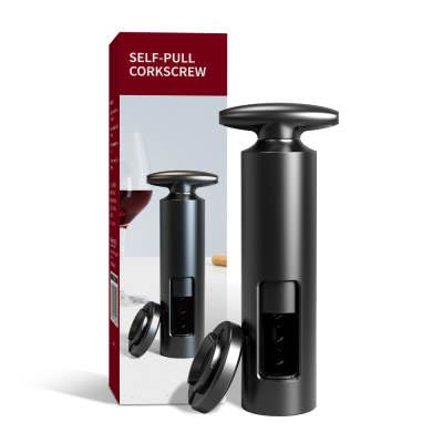 WOWSE 3 in 1 Self-Pulling Screw-pull - Elegant Black - Wine Opener with Foil Cutter - Manual Easy to Turn and Labor Saving - No need to charge. Easy-Turn few rotations