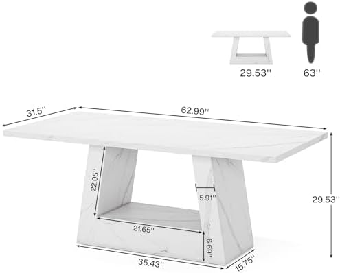 Tribesigns Modern Computer Desk, 63-Inch Large Office Desk Workstation, Simple Style Executive Desk Study Table with Sturdy Base, Wooden Faux Marble Writing Desk for Home Office, White - Thumbnail 5