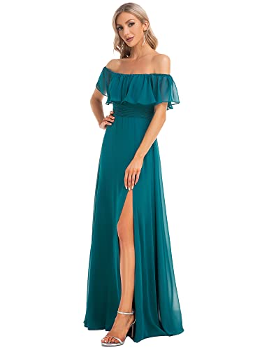Image of Ever-Pretty Women's Summer Off The Shoulder Flowy Chiffon Formal Wedding Guest Dresses Maxi Side Split Beach Bridesmaid Dress