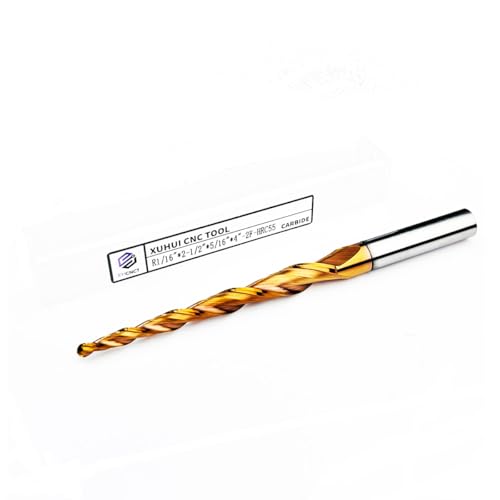 Image of HRC55 2Flutes Tungsten Solid Carbide Tapered Ball Nose End Mill with TIAIN Coating 2D 3D Carving Bit Shank Dia 5 /16 inch (1PC, R1 /16)