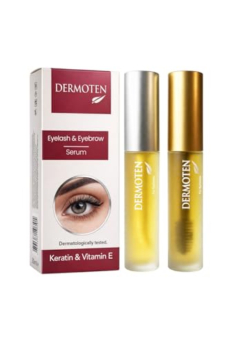 DERMOTEN Wimpern- und Augenbrauenserum, Wachstumsfördernde Formel mit Keratin und Vitamin E, Stärkt, Verdickt und Fördert Vollere, Längere Wimpern und Augenbrauen, 20 ml