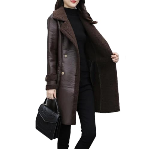Veste en cuir pour femme col en fourrure contre le froid