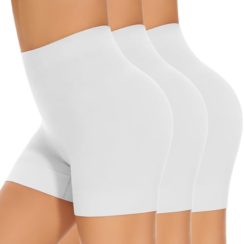 YUTYTH Women Anti Chafing Seamless Slip Shorts Under Dress Ladies Pants Cycling Yoga Shorts White 3 Packs L