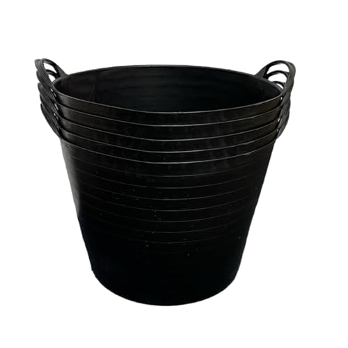 NEW! BLACK 42L Flexi Tubs 5 Packs - Durable Flexible Buckets for Home & Garden Versatile Large Garden Tubs with Handles, Handy Builders Buckets Heavy Duty, Ideal Bath Laundry Bucket & Flexi Bucket