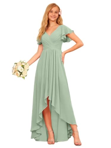 Chiffon Flower Girl Dresses for Wedding Junior Bridesmaid Dress with Ruffles for Teen Girls
