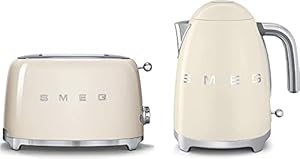 Smeg TSF01CRUK KLF03CRUK | 50's Retro Style Aesthetic | 2 Slice Toaster and Kettle Set in Cream
